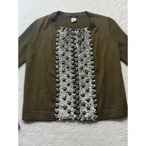 J Crew Collection Cardigan Womens S Olive Sequin Bauble Merino Wool Sweater Rare
